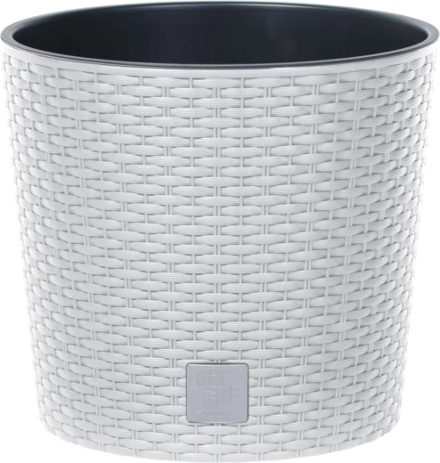 Bloempot met rattanlook met inzet 20 cm – wit