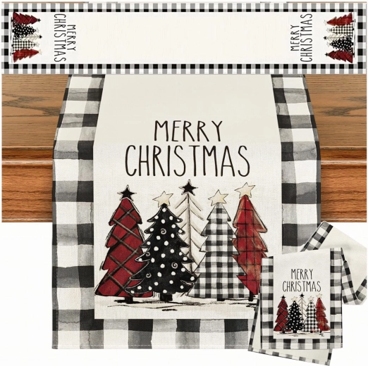 Kersttafelloper met bomenmotief 33 × 183 cm