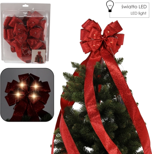 Kerststrik voor op de boomtop met LED-verlichting, rood, 2,1 m