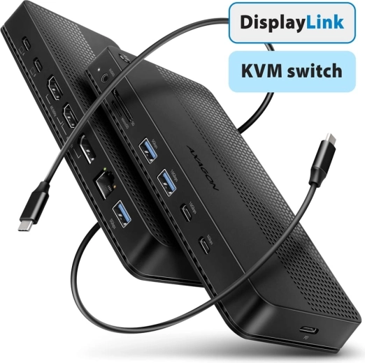 AXAGON USB-C-dockingstation 12-in-1 met KVM en DisplayLink