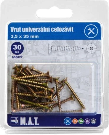 Universele schroef met volledige schroefdraad 3,5 × 35 mm, verzinkt, 30 stuks