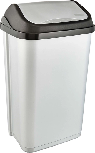Plastic afvalbak Keeeper 50 l met kanteldeksel, lichtgrijs