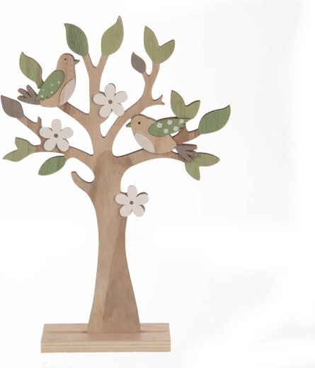 Decoratie boom met vogels bruin-groen 31 cm