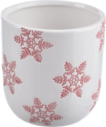Keramische bloempot met sneeuwvlokmotief wit/rood 11 × 11 × 11 cm