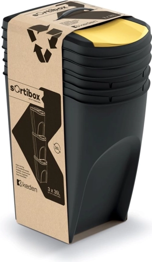 Set van 3 bakken voor gescheiden afval SORTIBOX 3×35 l – zwart van gerecycled materiaal