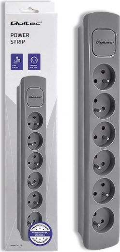 Grijze verdeelstrip met 6 stopcontacten 1,8m