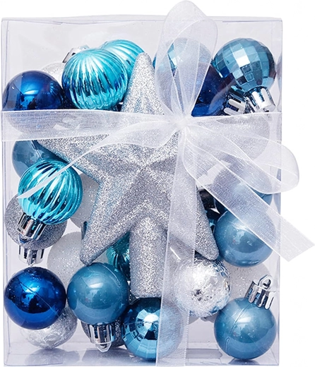 Set kerstboomversieringen met ster, 30 stuks