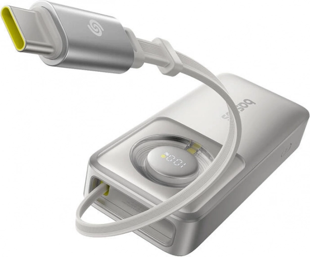 powerbank Baseus OS Free2Pull 10000 mAh 30 W met ingebouwde kabel – grijs