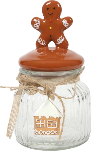 Glazen koekjespot met peperkoekmannetje 11,4 × 15,5 cm