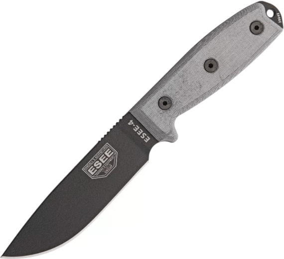 Universeel mes ESEE 4 met zwarte coating en Micarta-handgreep