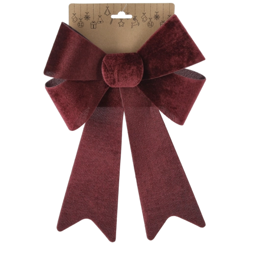 Grote fluwelen kerststrik in bordeaux 23 × 38 cm