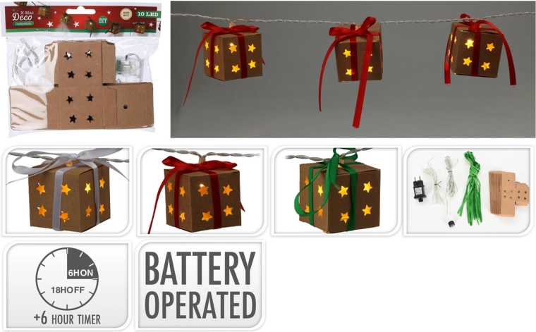 Kerst LED verlichting cadeau-doosjes 1,2 m met timer, warm wit