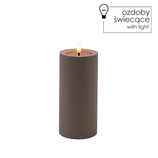 Grijze LED-kaars 7 × 15 cm met flakkerende vlam