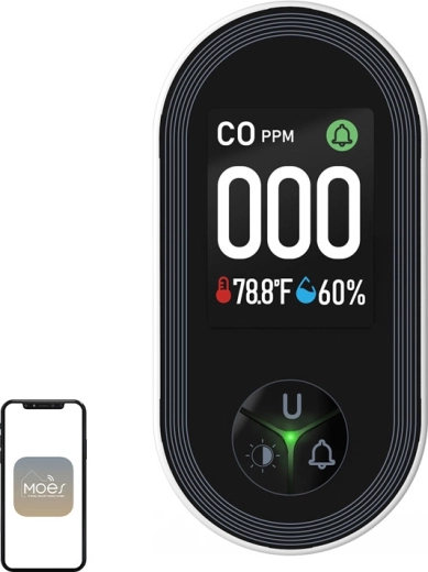 Koolmonoxidedetector (CO) Moes met kleuren-LCD-display