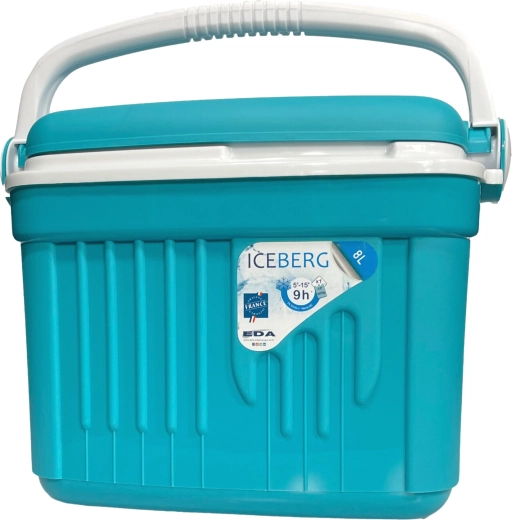 Koelbox 8 l KAMAI ICEBERG voor op reis, turquoise met witte handgreep