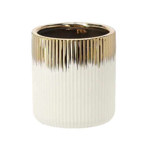 Goud-witte vierkante keramische bloempotcover 15 × 15 × 16 cm