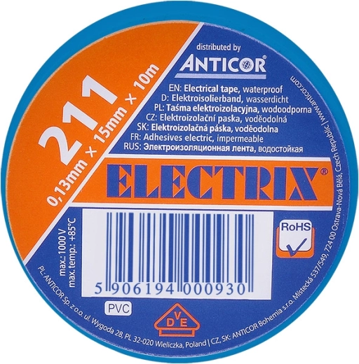 Solight isolatietape 15 mm x 0,13 mm x 10 m, blauw