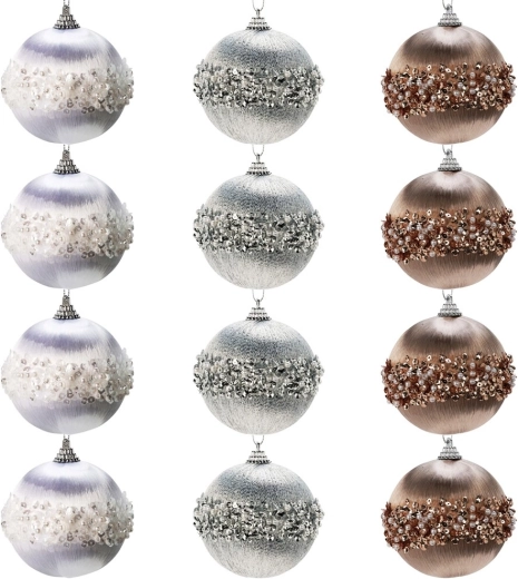 Set onbreekbare kerstballen wit, zilver en champagne 8 cm – 12 stuks