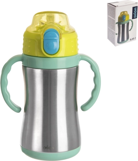 Roestvrijstalen thermosfles met rietje 330 ml, groen
