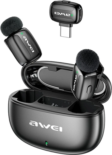 Awei MK5 Duo Ai-Voice draadloze lavaliermicrofoon zwart