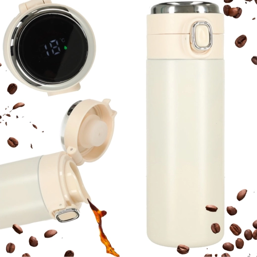 Thermobeker met drinktuit en LED-display 350 ml – Beige