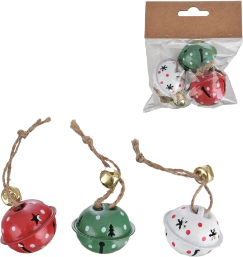 Hangende metalen belletjes met gestipt decor, 3 stuks