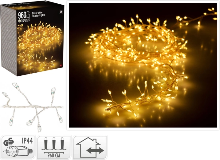 Kerst LED-verlichting 9,6 m 960 LED warm wit op zilverdraad