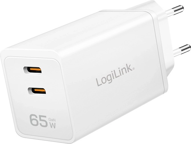 Netlader LOGILINK 65W met 2× USB‑C, wit