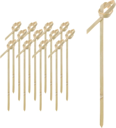 Bamboe partyprikkers met knoop 9 cm, 50 stuks