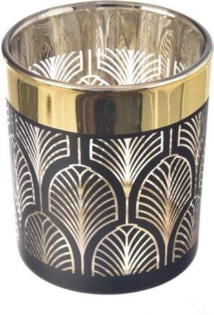 Glazen kandelaar zwart-goud 7 × 7 × 8 cm
