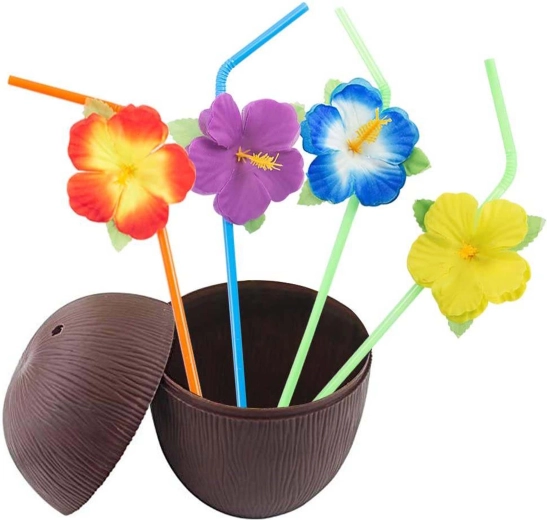 Beker in kokosvorm met bloemenrietje