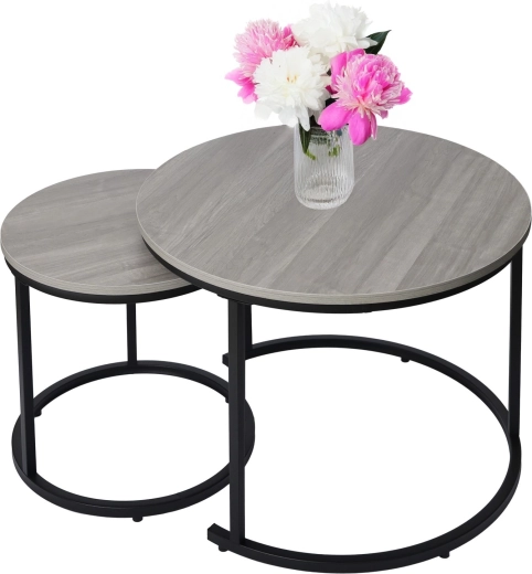 Set ronde salontafels 2-in-1 in industriële loftstijl, lichtgrijs