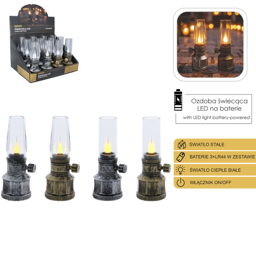 LED-kaars in de vorm van een petroleumlamp 14 cm, mix kleuren