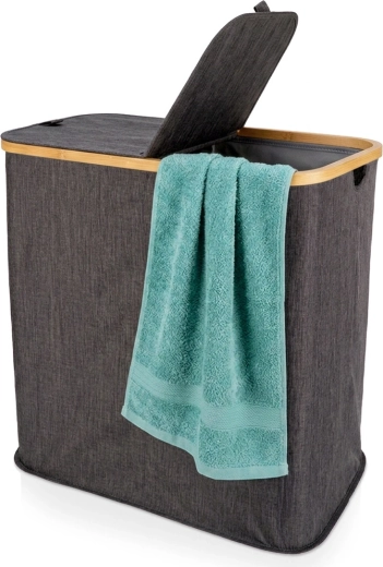 Opvouwbare wasmand met twee vakken grijs 90 l