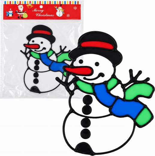 Kerstdecoratie van gel voor het raam, sneeuwpop, 20 × 25 cm