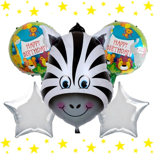 Set verjaardagsballonnen giraffe, dierenfeest, 5 stuks