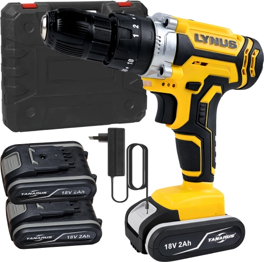 Accuboormachine en schroevendraaier 18 V met LED, koffer en 2× accu 2 Ah