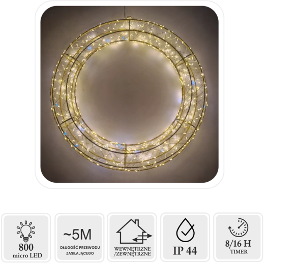 Kerst LED-krans 50 cm, 800 micro LED warm wit + koude flash - 1 stuk