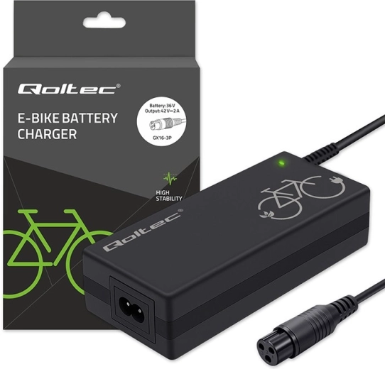 Lader voor e‑bike 36 V (42 V, 2 A) met 3P‑GX16 connector + netsnoer