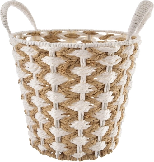 Kleine beige-witte rieten opbergmand