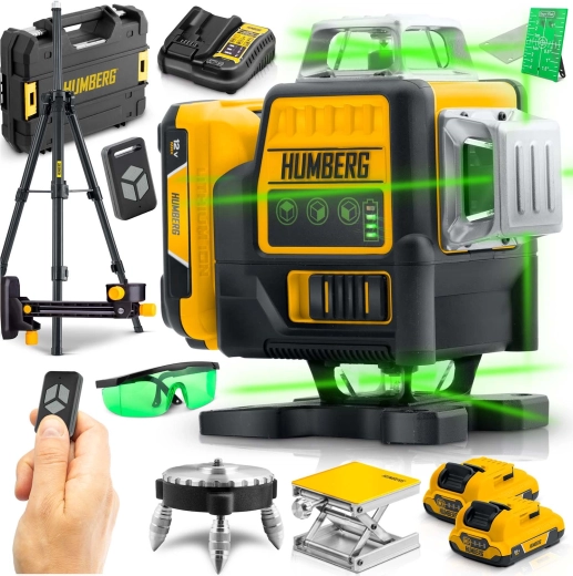 Kruislijnlaser HUMBERG HM-171 in koffer met statief, 4D 16 lijnen, groene straal