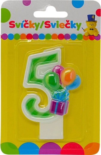 Verjaardagskaars nummer 5 met ballonnen
