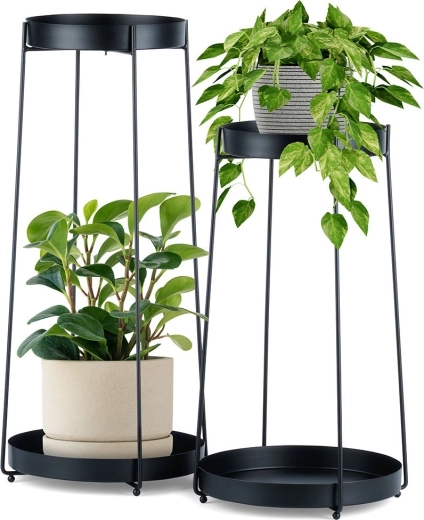 metalen zwarte tweelaagse plantenstandaard, set van 2 stuks, 46/58 cm
