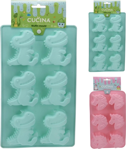 Siliconen bakvorm voor 6 stuks – eenhoorn of dinosaurus, 27,5 cm
