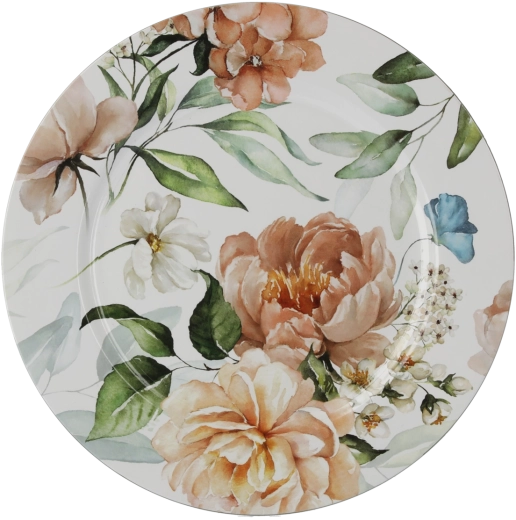 Rond onderbord met bloemendecor 33 cm – wit (verpakking 6 stuks)
