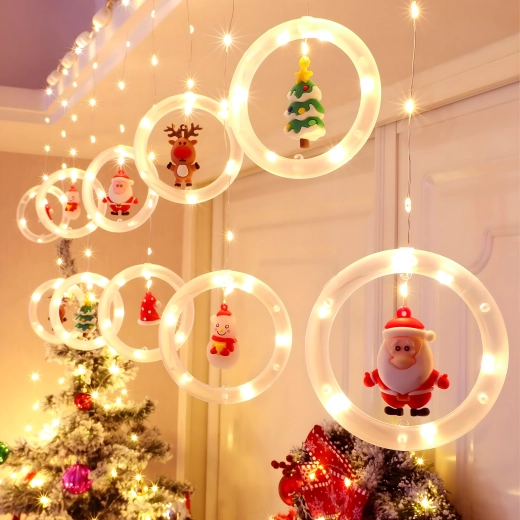 LED-lichtgordijn met kerstkringen en figuren - 1 stuk