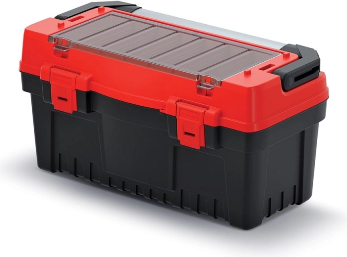 Gereedschapskoffer EVO met metalen handgreep, schotten en organizer, 548 × 274 × 286 mm – rood