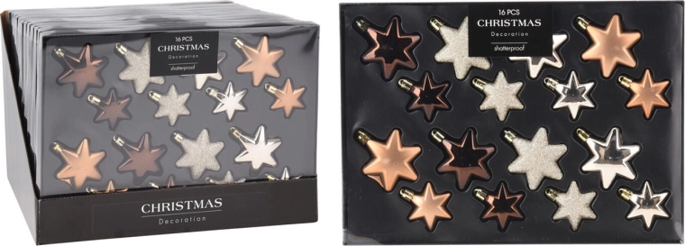 Kerstversieringen ster – bruin-gouden mix, 16 st.