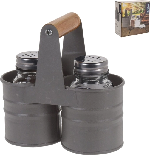 Set kruidenpotjes van glas en metaal met standaard, 2 stuks
