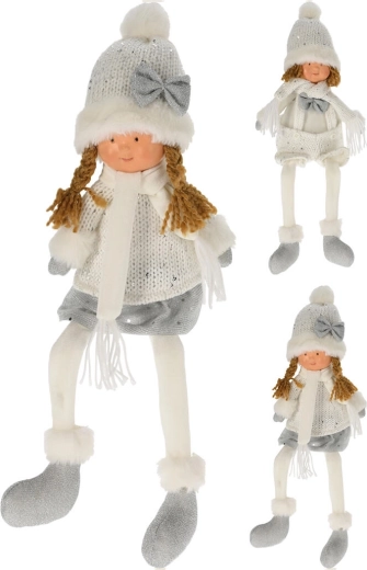 Winterse decoratieve pop met lange benen 45 cm – wit/zilver